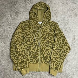 Cropped hoodie olive green leopard stretch hooded sweatshirt zipup active